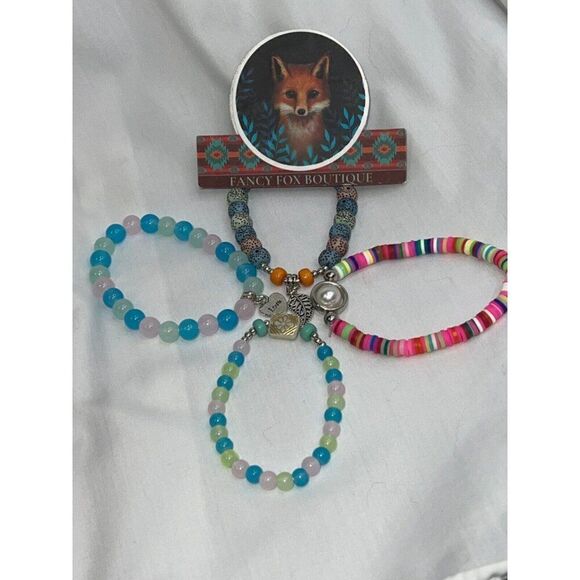 Turquoise Black Lava Heart Boho Stretch Stack Beaded Bracelets Set Of 4 HOT PINK - Picture 13 of 14